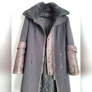 RUDSAK Collection Wool and Leather Coat Light grey/mauve SZ S